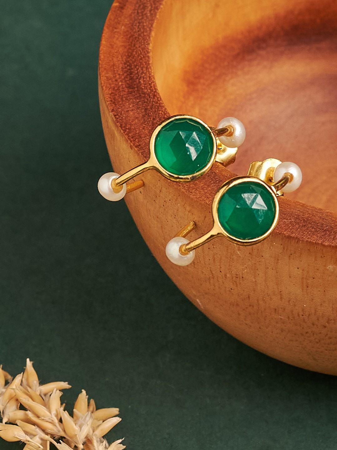 

Fabindia Gold-Plated Geometric Half Hoop Earrings, Green