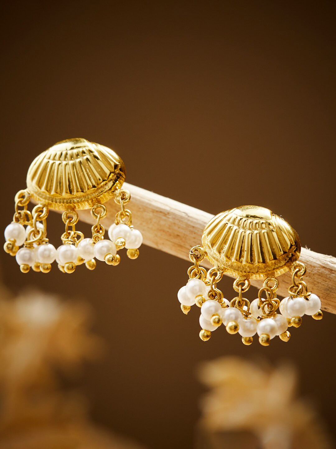 

Fabindia Gold-Plated Dome Shaped Studs Earrings, White