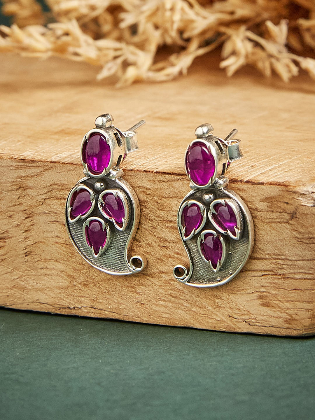 

Fabindia Silver-Plated Paisley Shaped Studs Earrings, Purple
