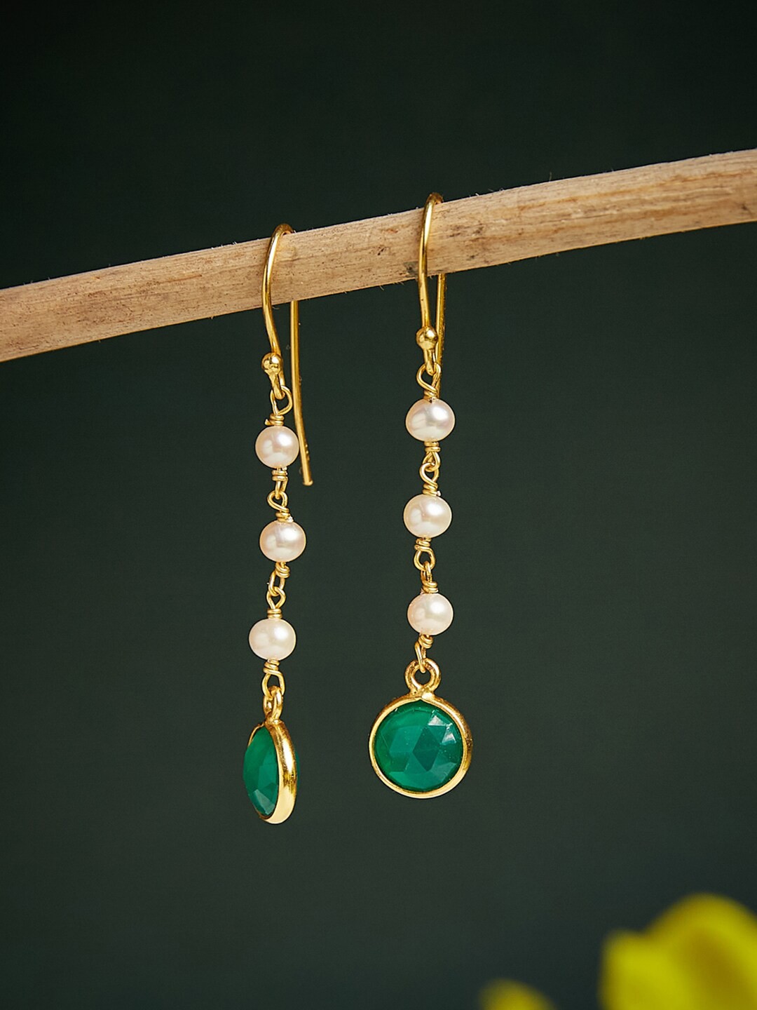 

Fabindia Gold-Plated Contemporary Drop Earrings, Green