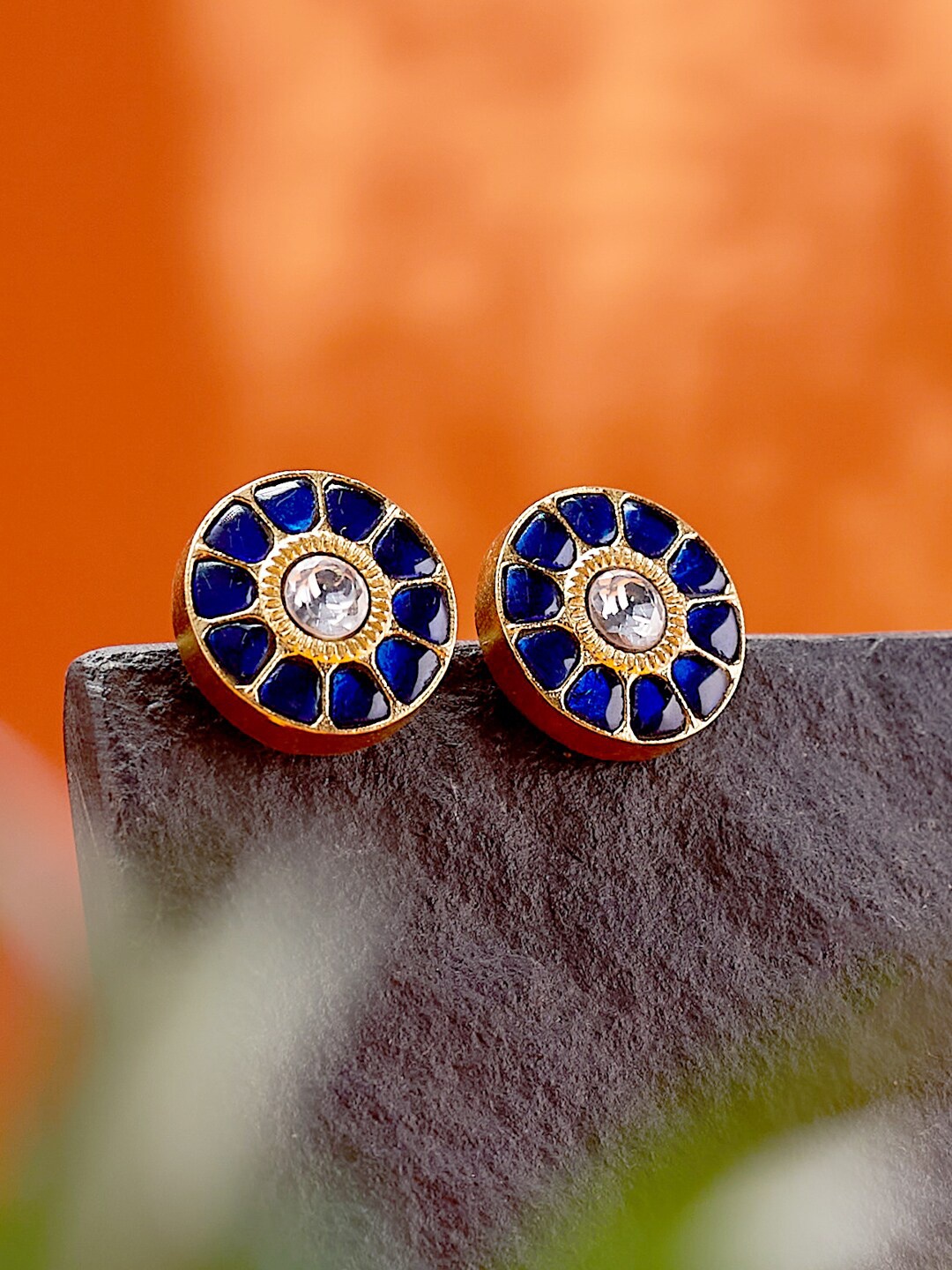 

Fabindia Silver Gold-Plated Circular Studs Earrings, Navy blue
