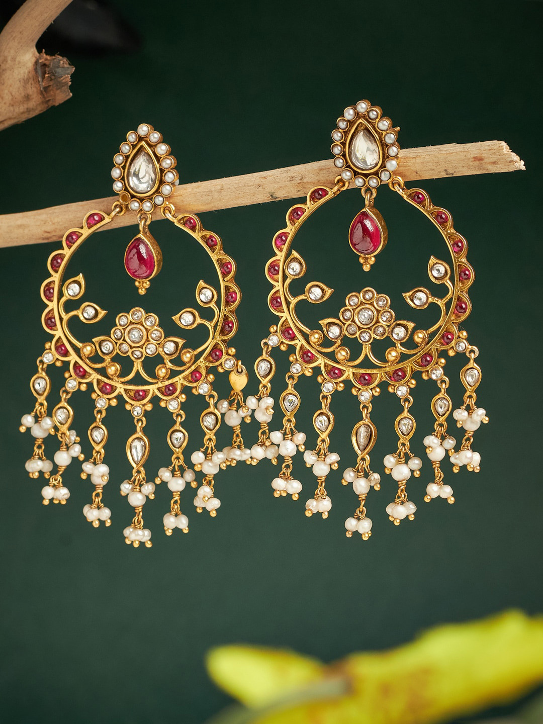 

Fabindia Gold-Plated Contemporary Drop Earrings, Red
