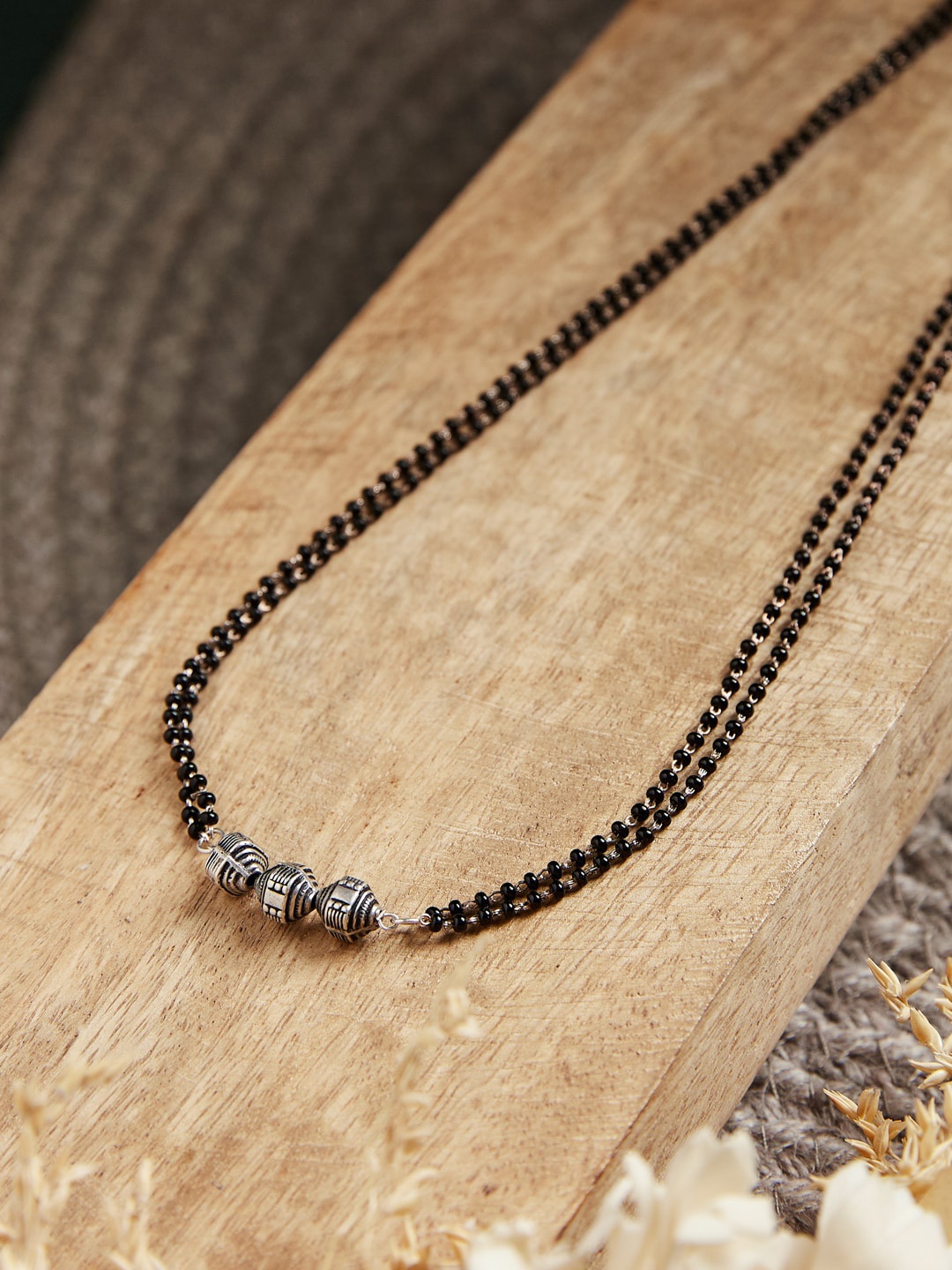 

Fabindia Silver-Plated Beaded Mangalsutra, Black