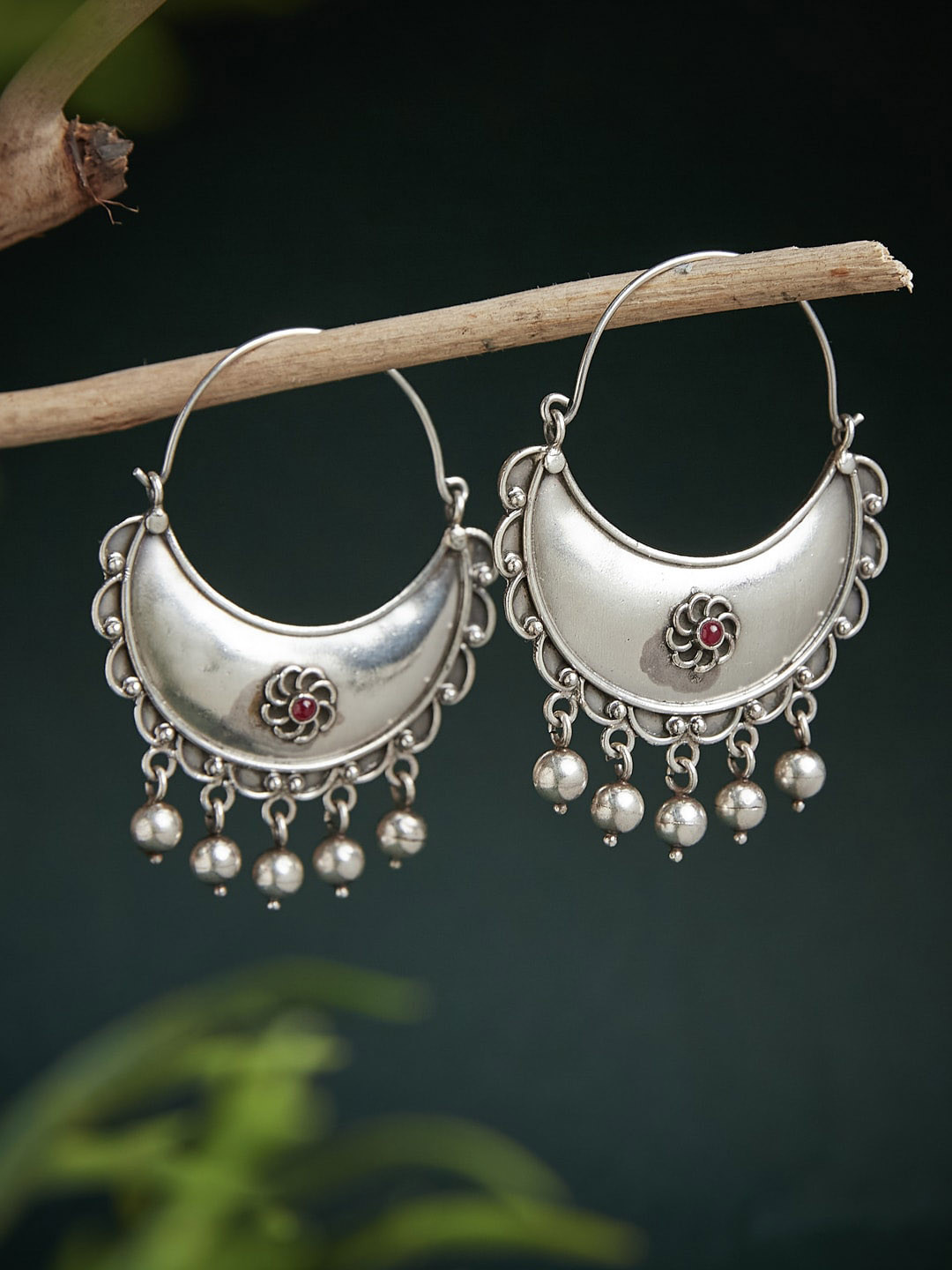 

Fabindia Silver Crescent Shaped Hoop Earrings