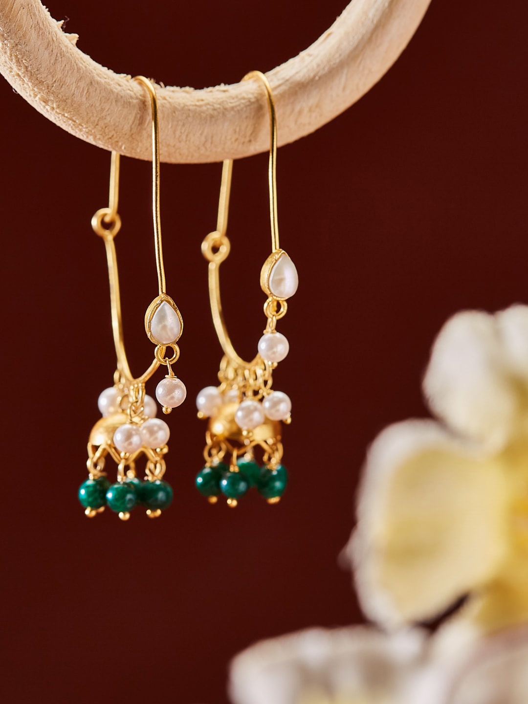 

Fabindia Gold-Plated Geometric Drop Earrings, Green