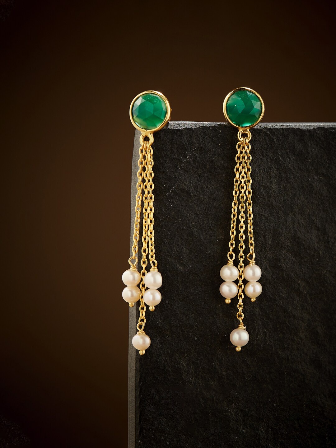 

Fabindia Gold-Plated Contemporary Drop Earrings, Green