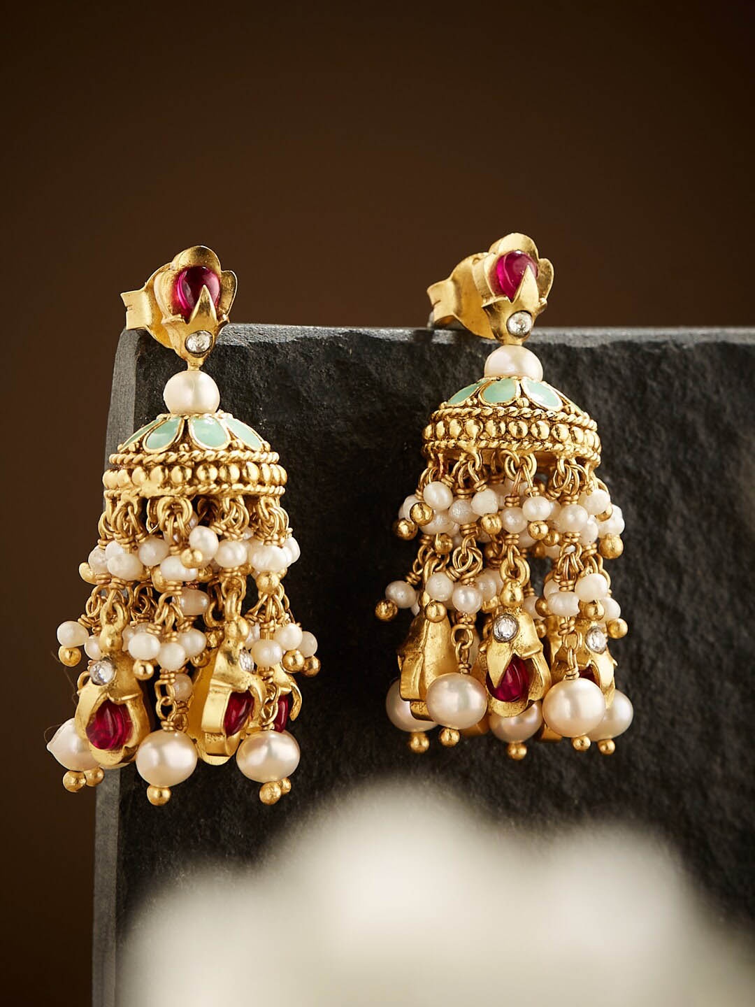 

Fabindia Gold-Plated Dome Shaped Jhumkas Earrings, White