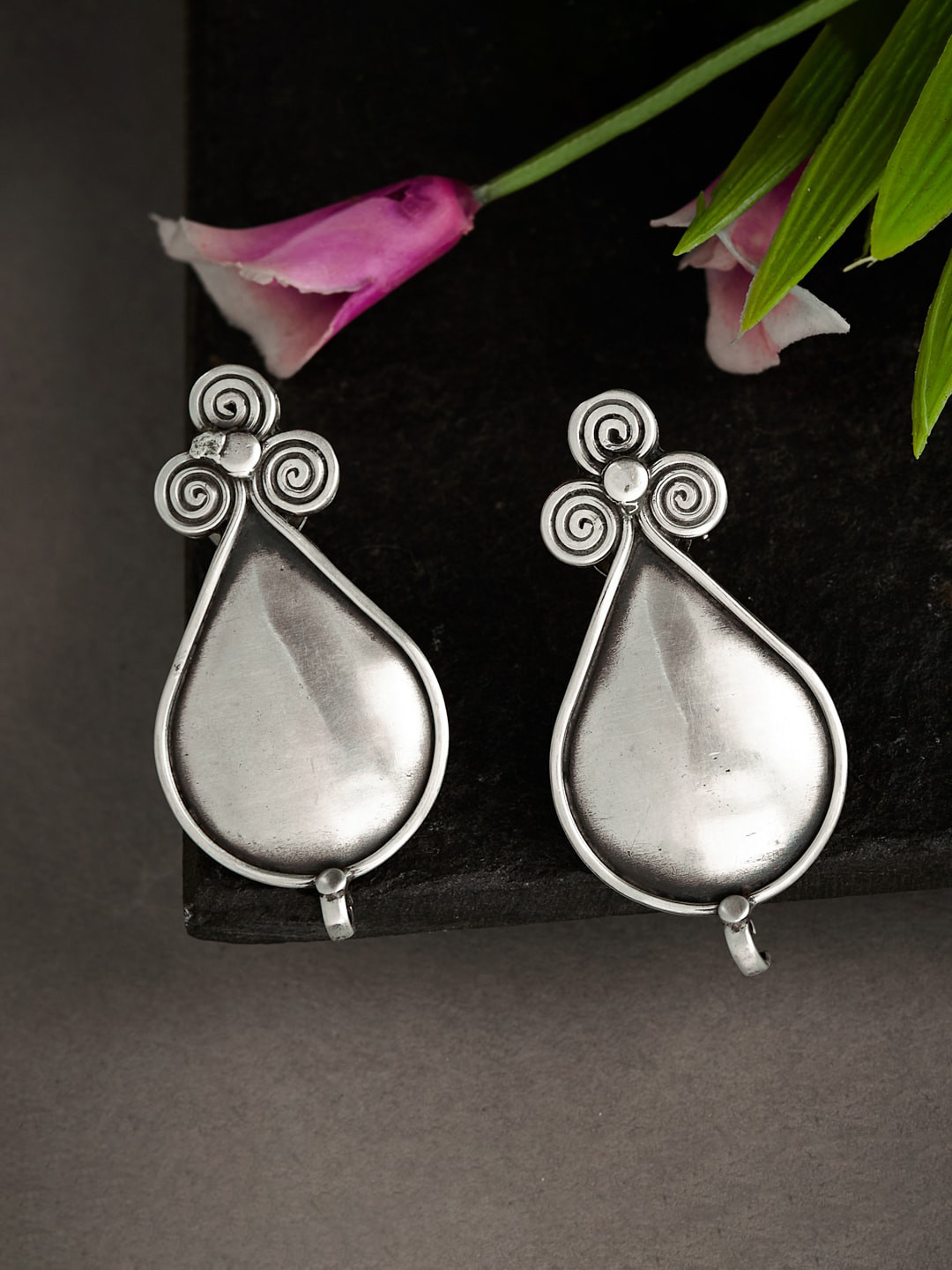 

Fabindia Silver -Plated Floral Drop Earrings