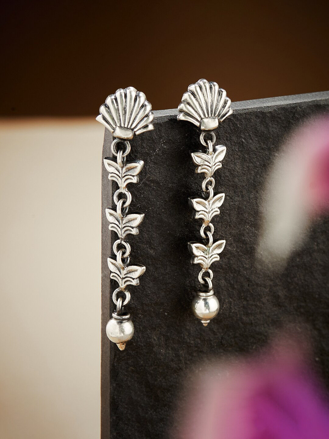 

Fabindia Silver-Plated Floral Drop Earrings