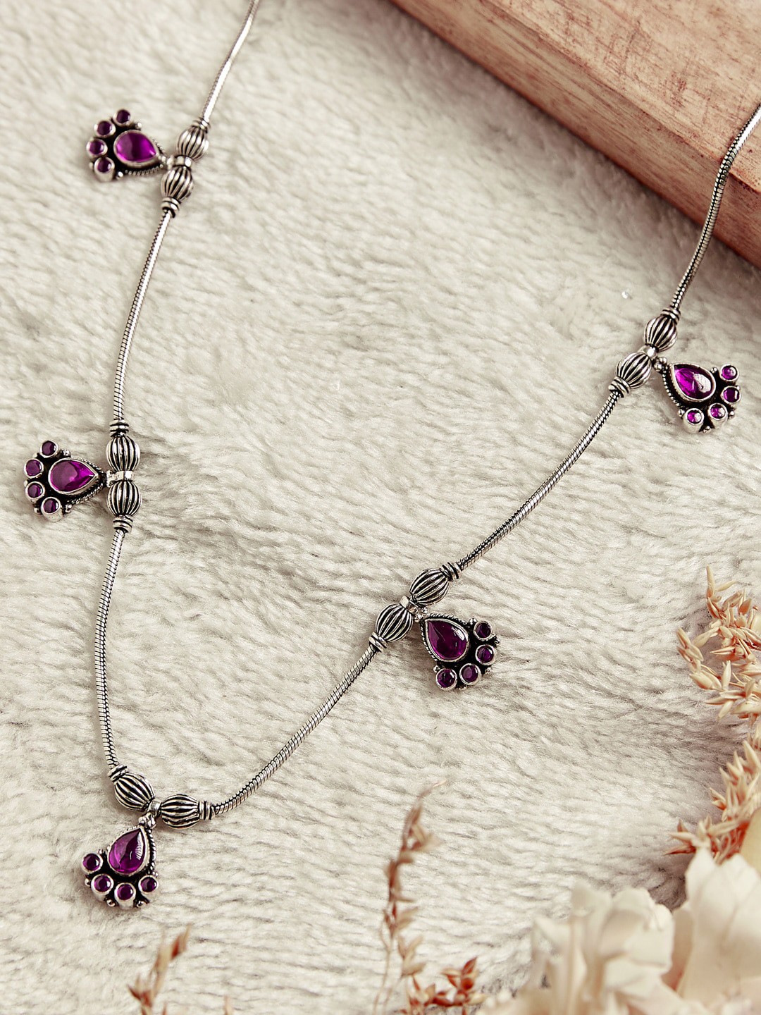 

Fabindia Silver-Plated Stone Studded Necklace, Purple