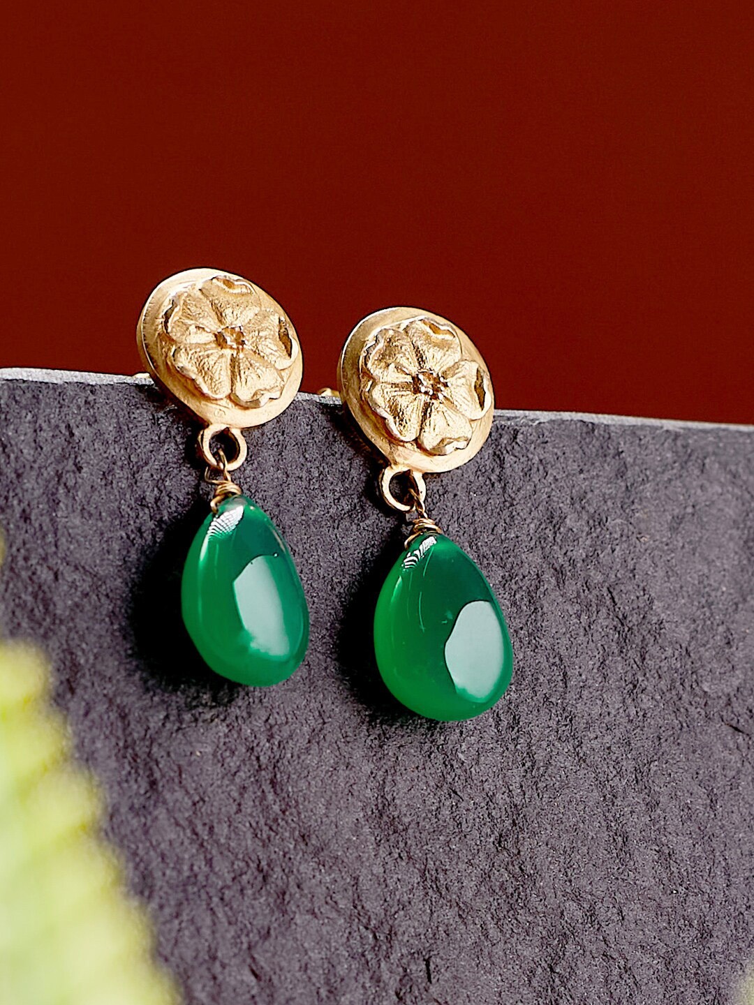 

Fabindia Gold-Plated Floral Shaped Drop Earrings, Green