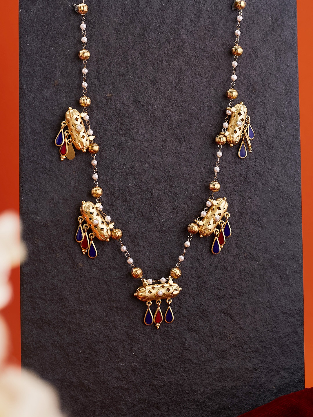 

Fabindia Gold-Plated Stone Studded & Beaded Necklace, Blue