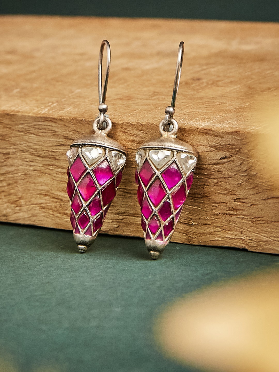 

Fabindia Silver-Plated Geometric Drop Earrings, Pink