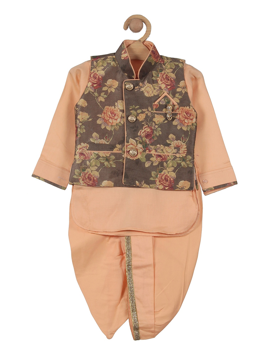

Lil Lollipop Boys Kurta & Dhoti Pants With Nehru Jacket, Orange