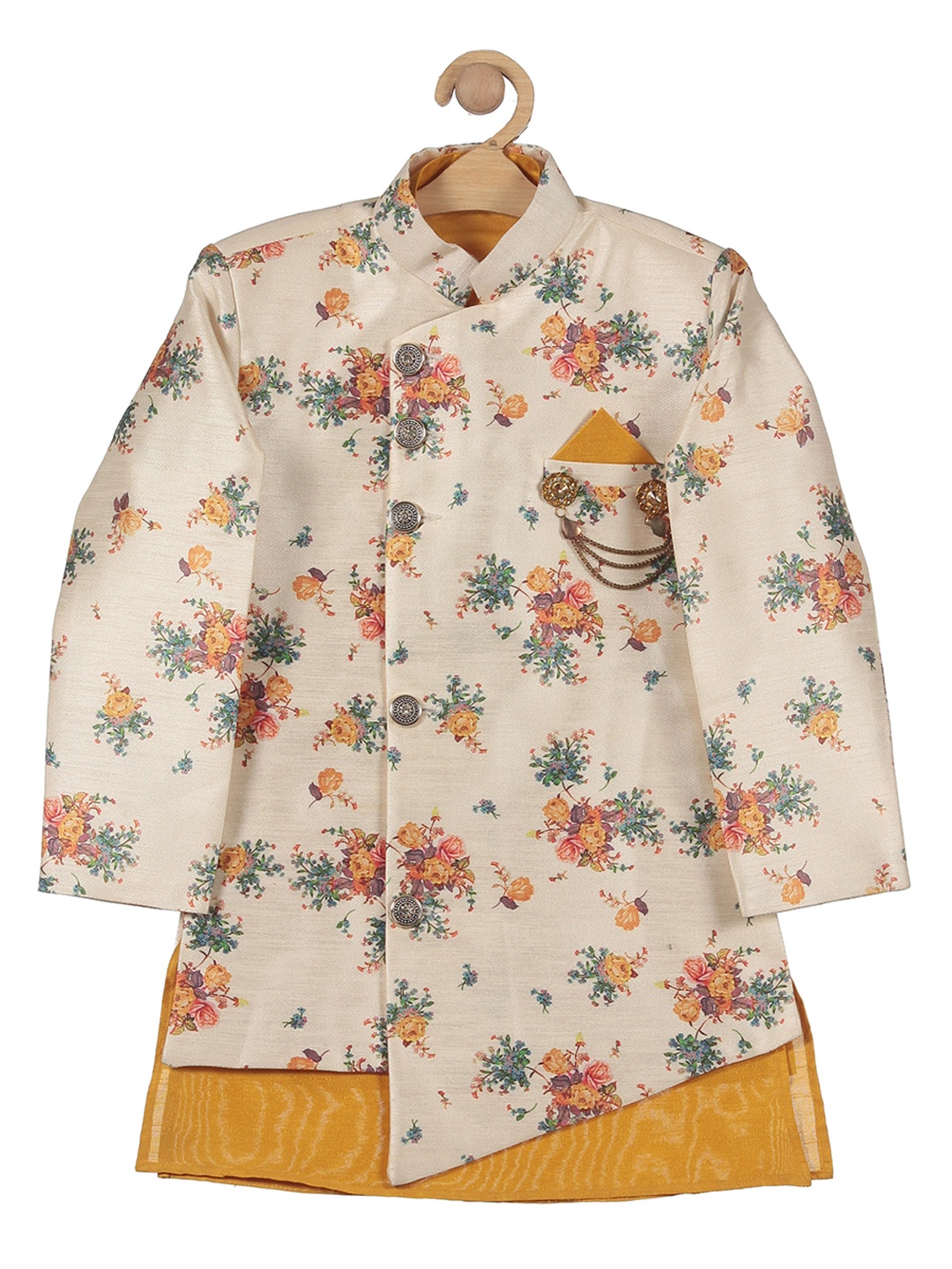 

Lil Lollipop Boys Floral Printed Kurta with Pyjamas, Yellow