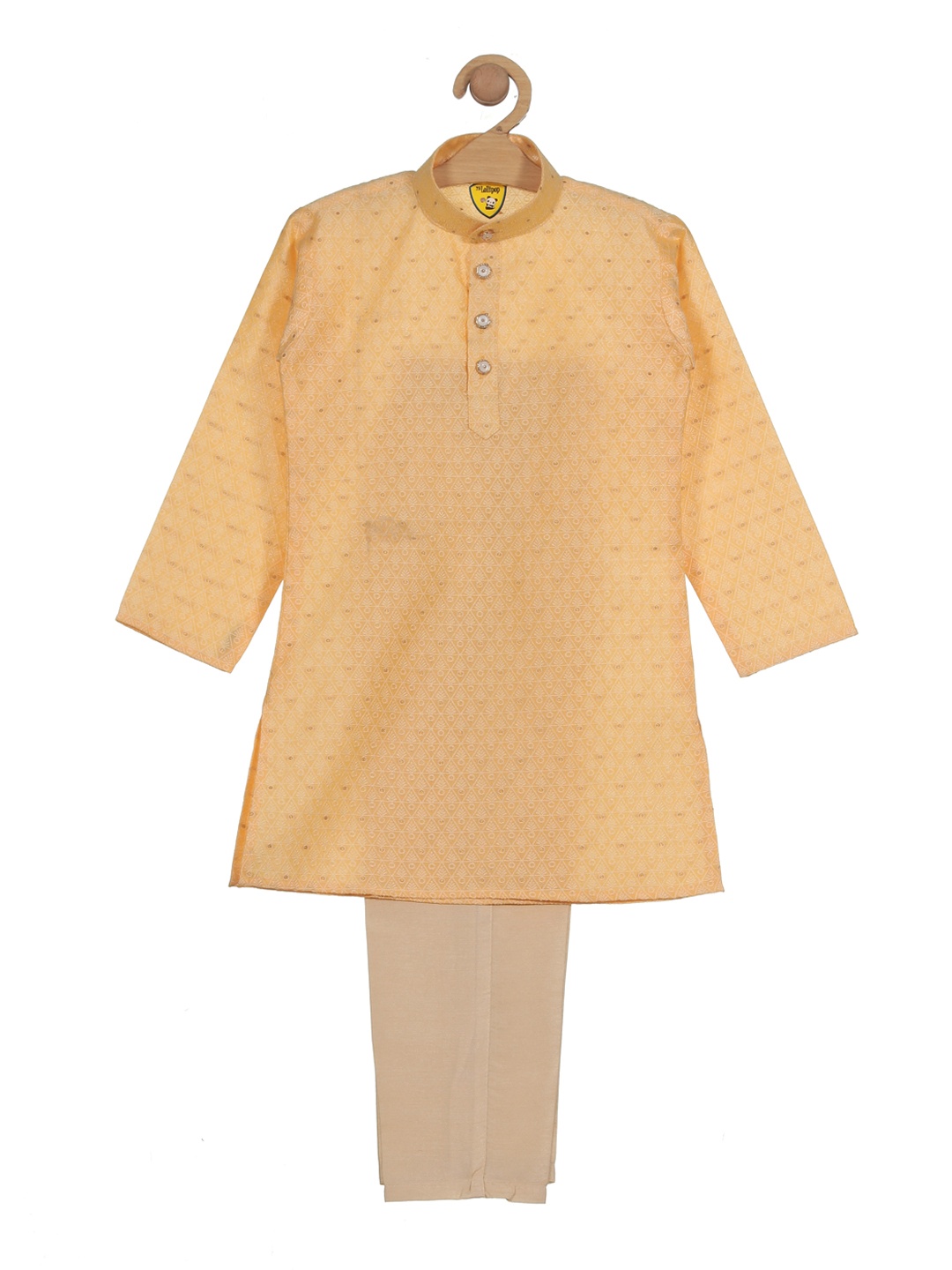 

Lil Lollipop Boys Ethnic Motifs Embroidered Thread Work Kurta with Pyjamas, Yellow