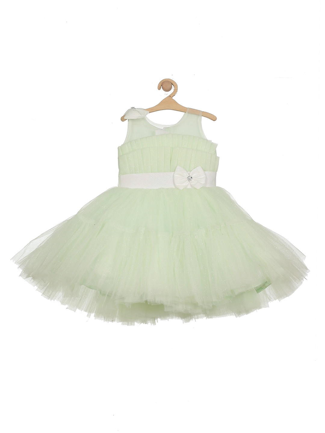 

Lil Lollipop Girls Round Neck Tiered Bow Gown Dress, Green