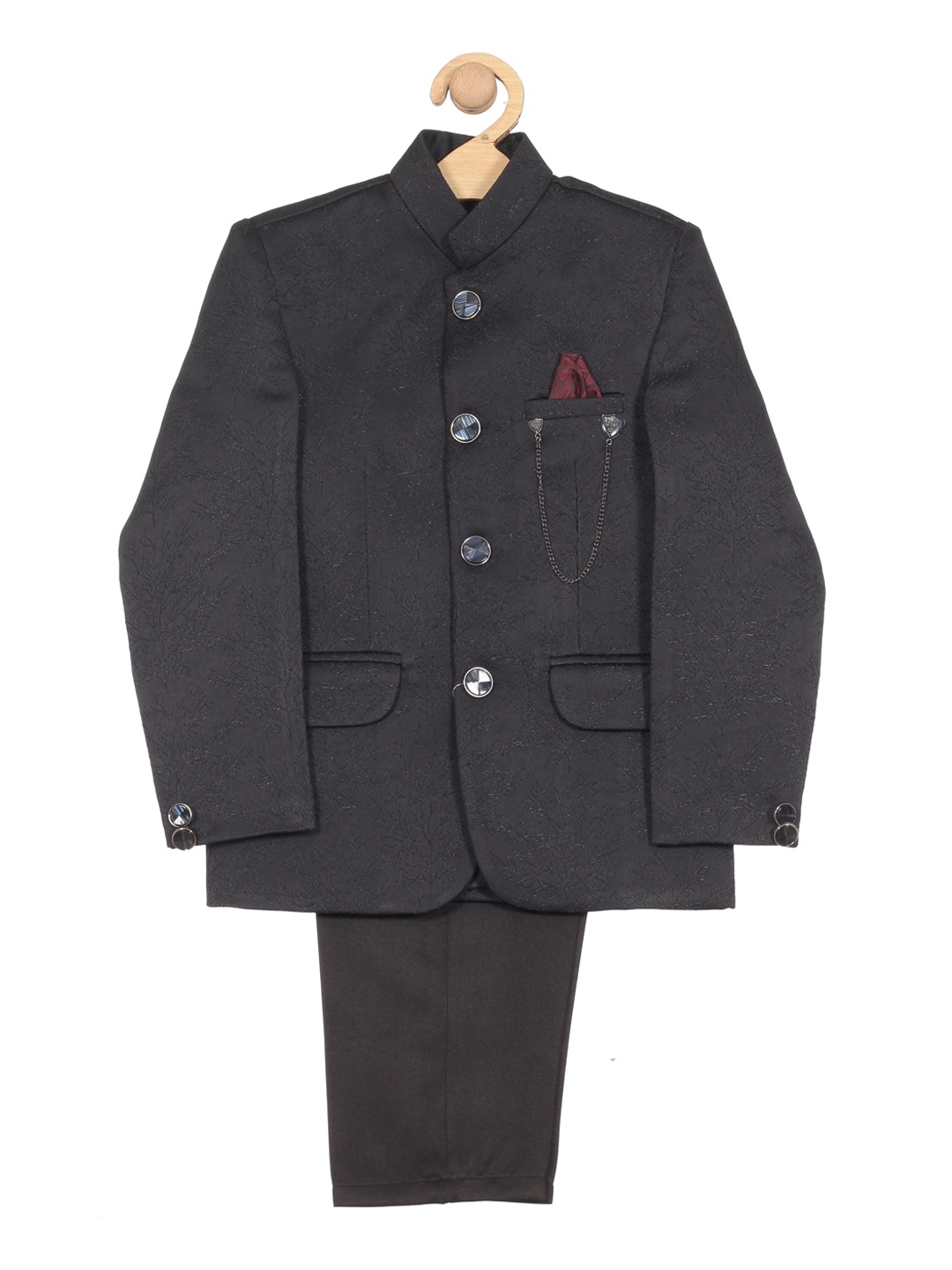 

Lil Lollipop Boys 2 Piece Self Design Jodhpuri Suit, Navy blue