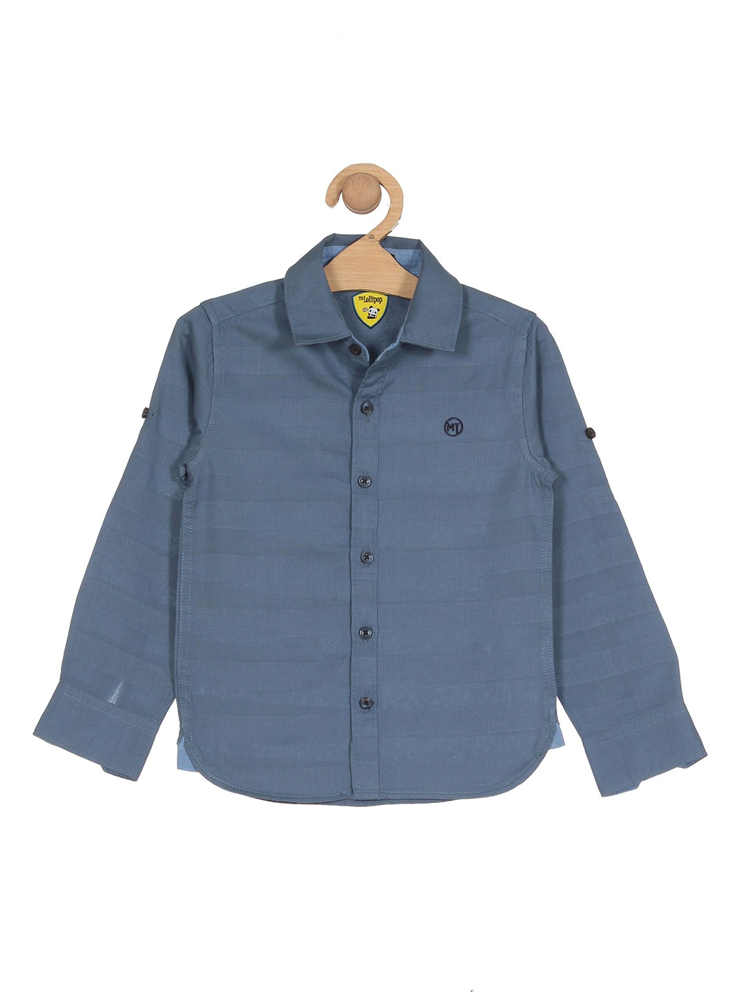 

Lil Lollipop Boys Horizontal Striped Casual Pure Cotton Shirt, Blue