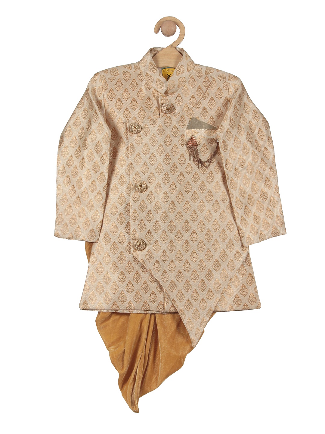 

Lil Lollipop Boys Ethnic Motifs Printed Kurta With Dhoti Pants, Beige