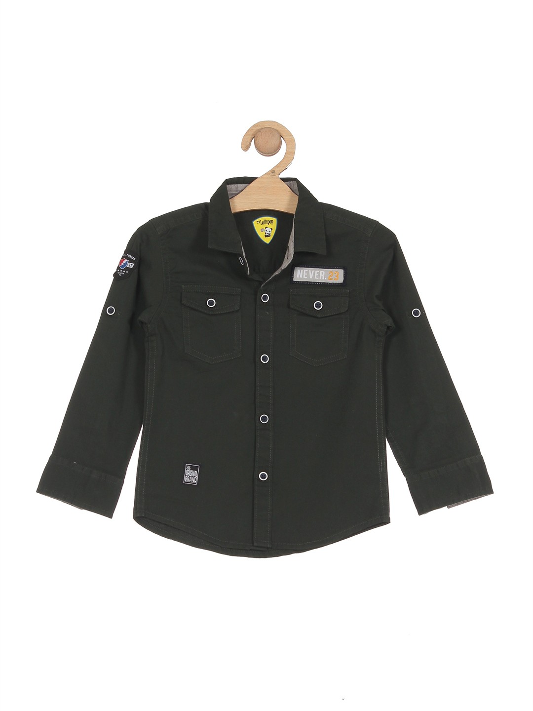 

Lil Lollipop Boys Casual Applique Pure Cotton Shirt, Olive