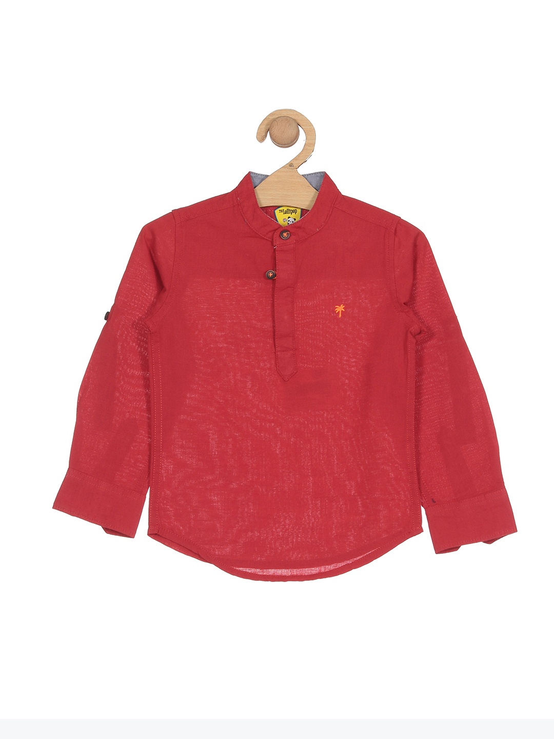 

Lil Lollipop Boys Band Collar Pure Cotton Casual Shirt, Red