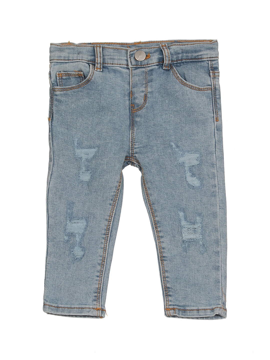 

Lil Lollipop Kids Slim Fit Mildly Distressed Heavy Faded Pure Cotton Jeans, Blue