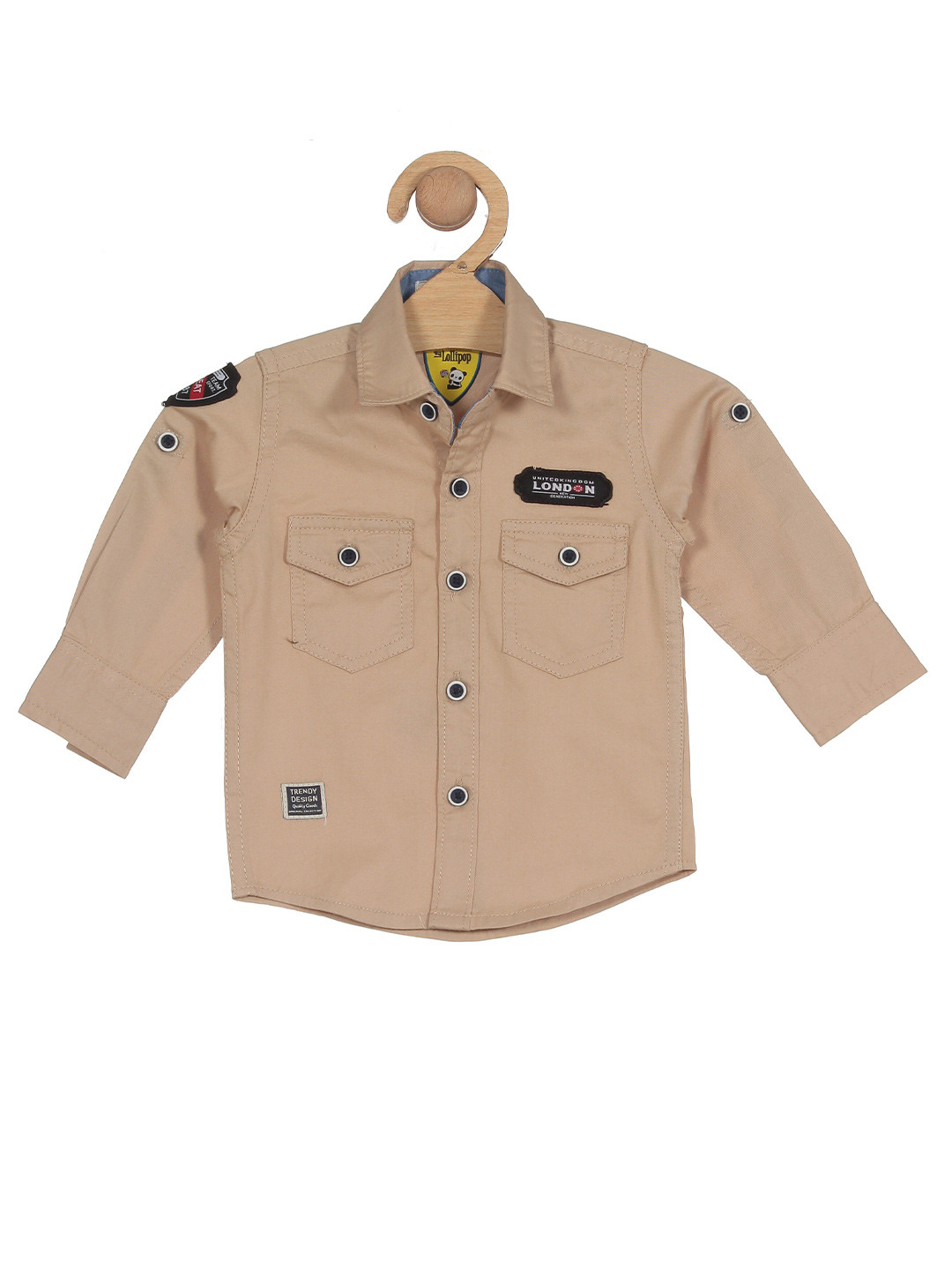 

Lil Lollipop Boys Casual Cotton Shirt, Beige