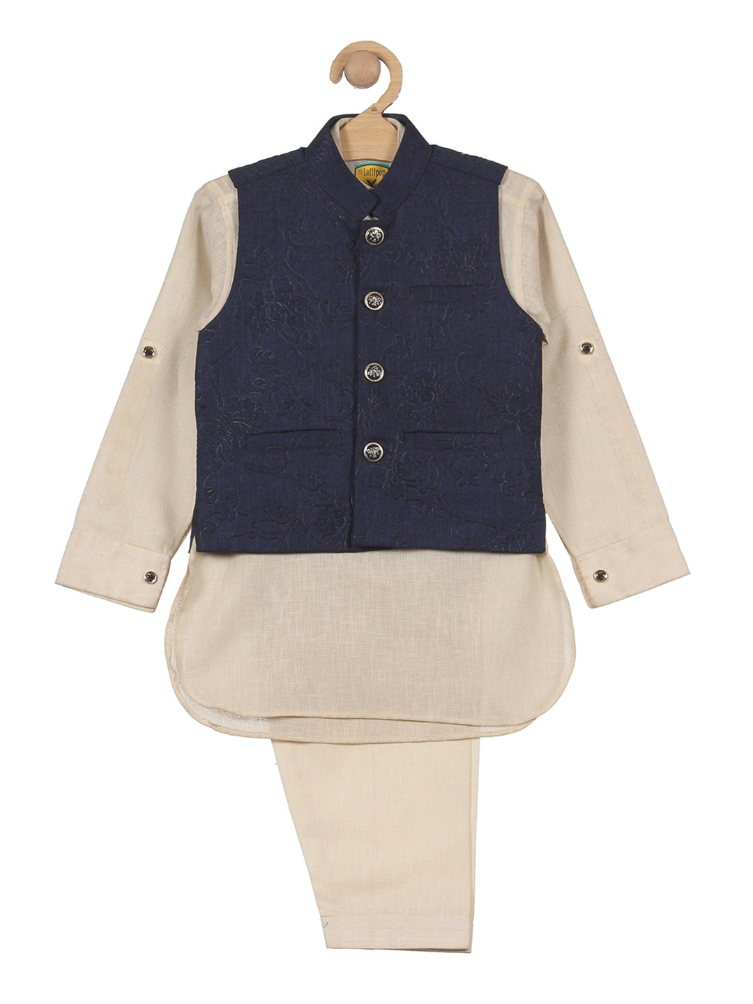 

Lil Lollipop Boys Kurta Set With Nehru Jacket, Cream