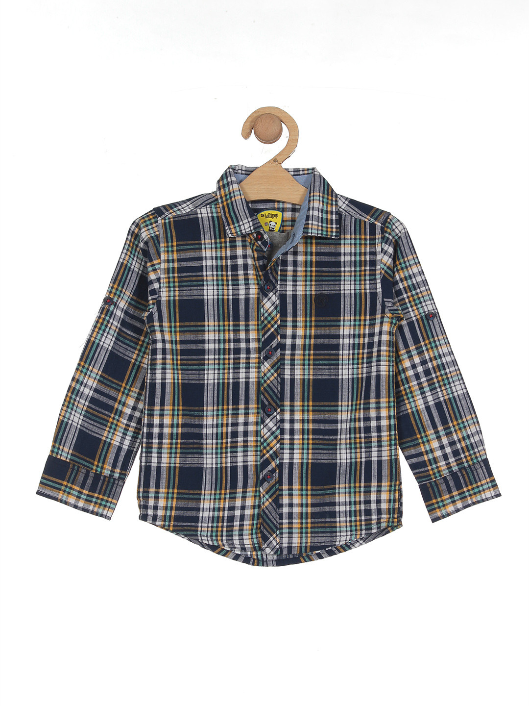 

Lil Lollipop Boys Tartan Checked Casual Cotton Shirt, Navy blue