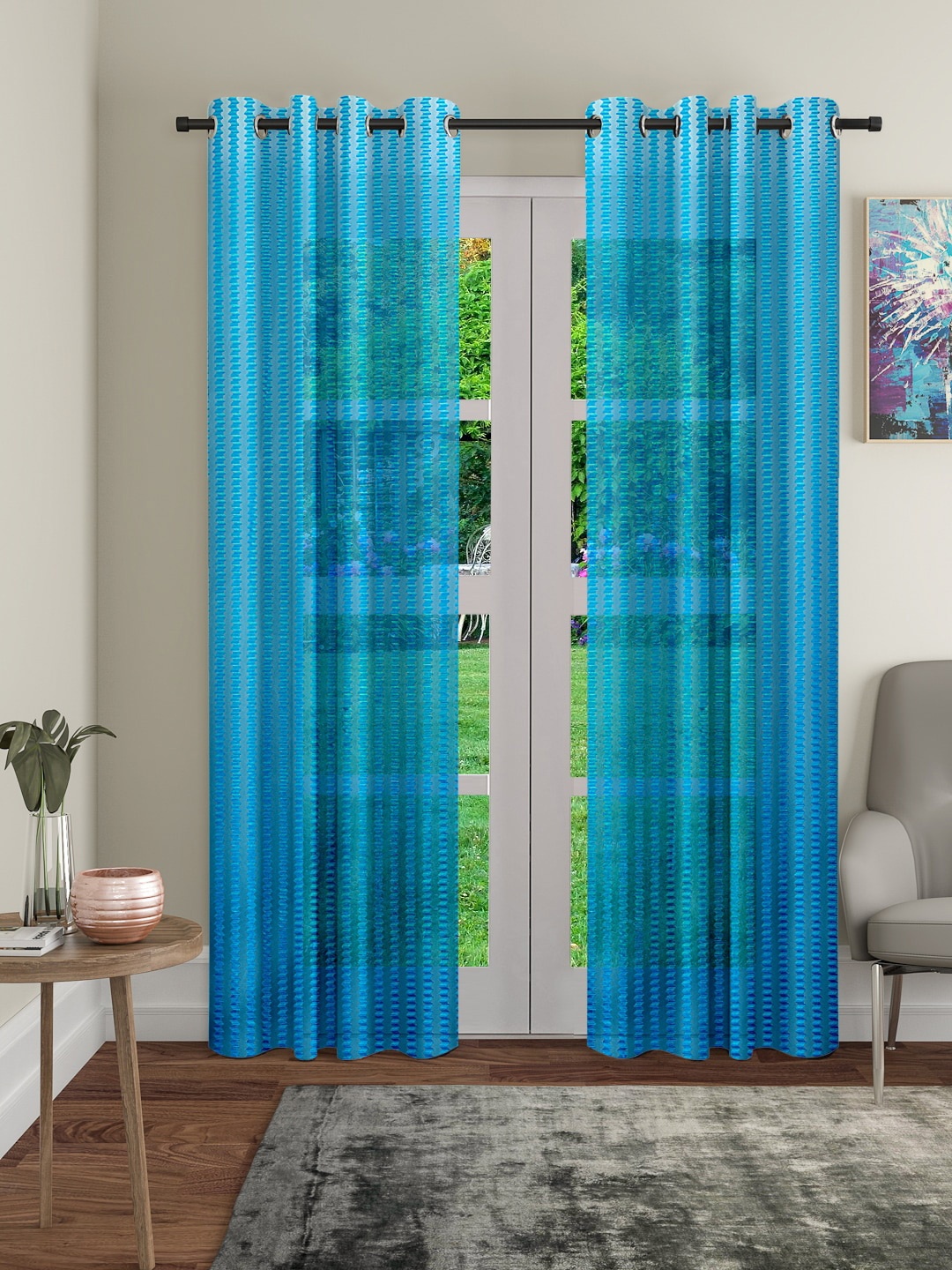 

Cortina Blue 2 Pieces Abstract Sheer Door Curtain