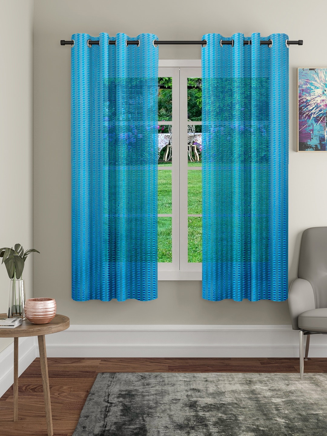 

Cortina Green 2 Pieces Abstract Sheer Window Curtain, Blue