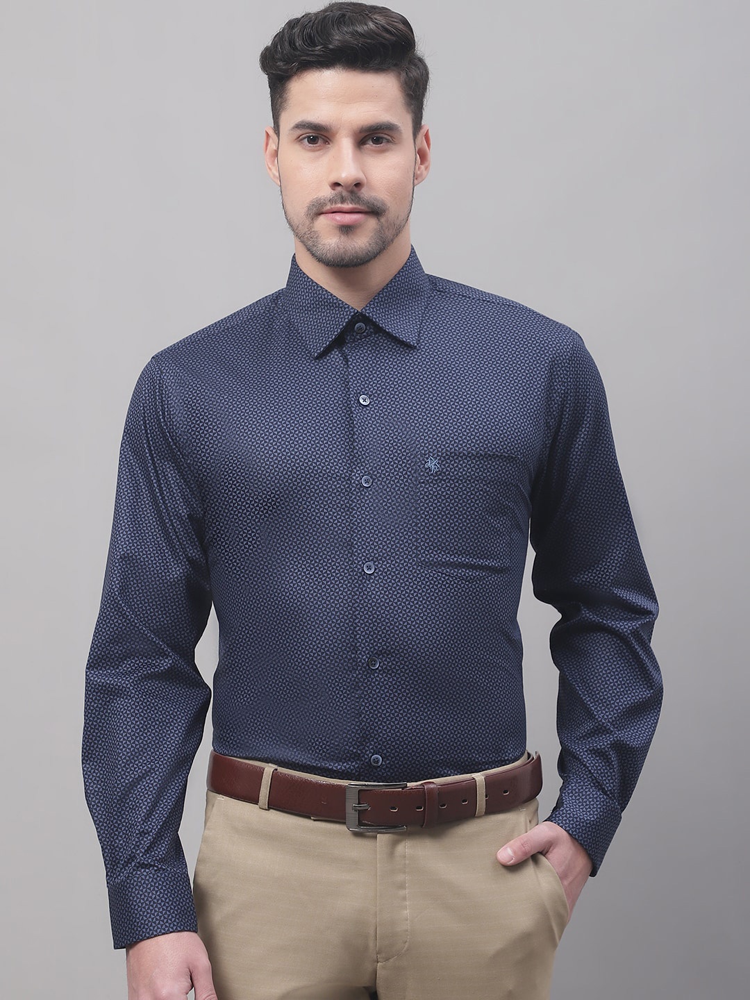 

Cantabil Men Geometric Printed Cotton Formal Shirt, Blue