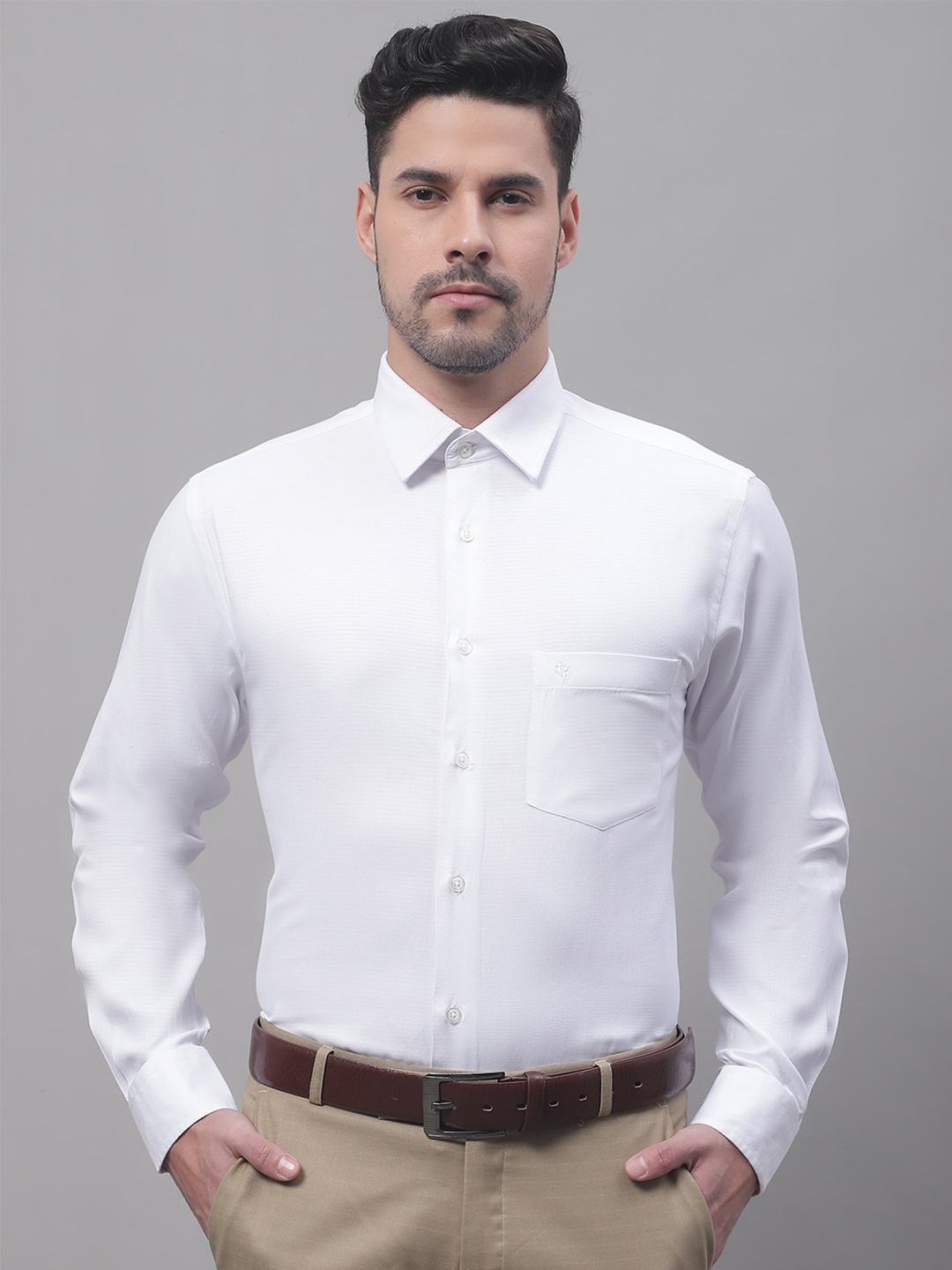 

Cantabil Self Design Formal Cotton Shirt, White