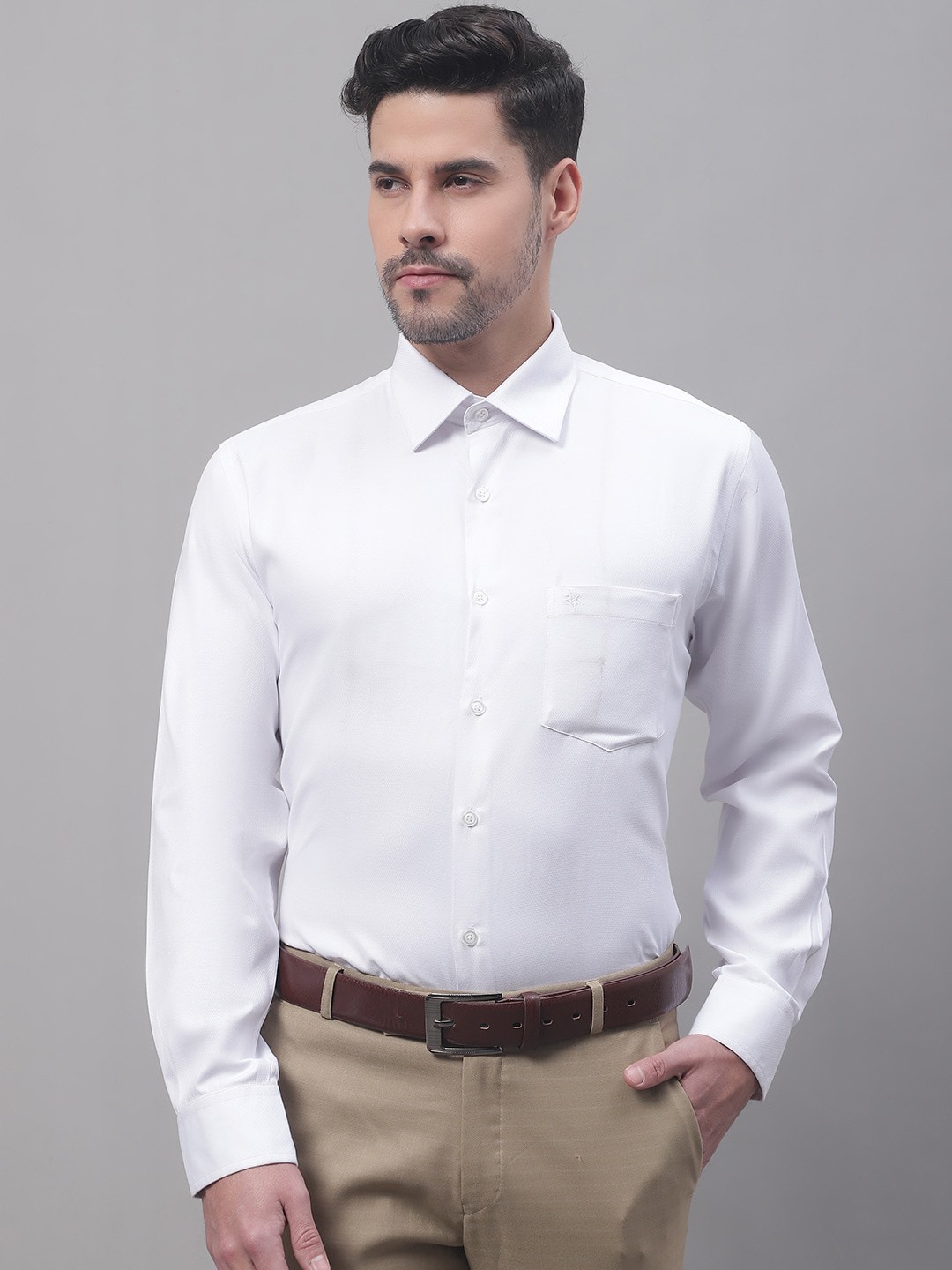 

Cantabil Men Chest Pocket Formal Cotton Shirt, White