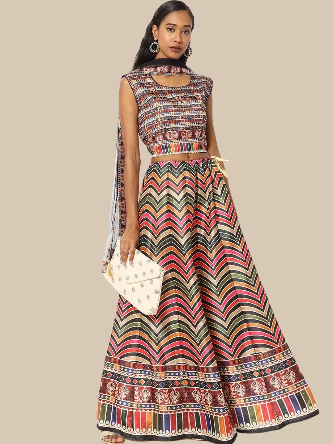 

Chhabra 555 Made To Measure Chevron Digital Printed Lehenga With Choli & With Dupatta, Red