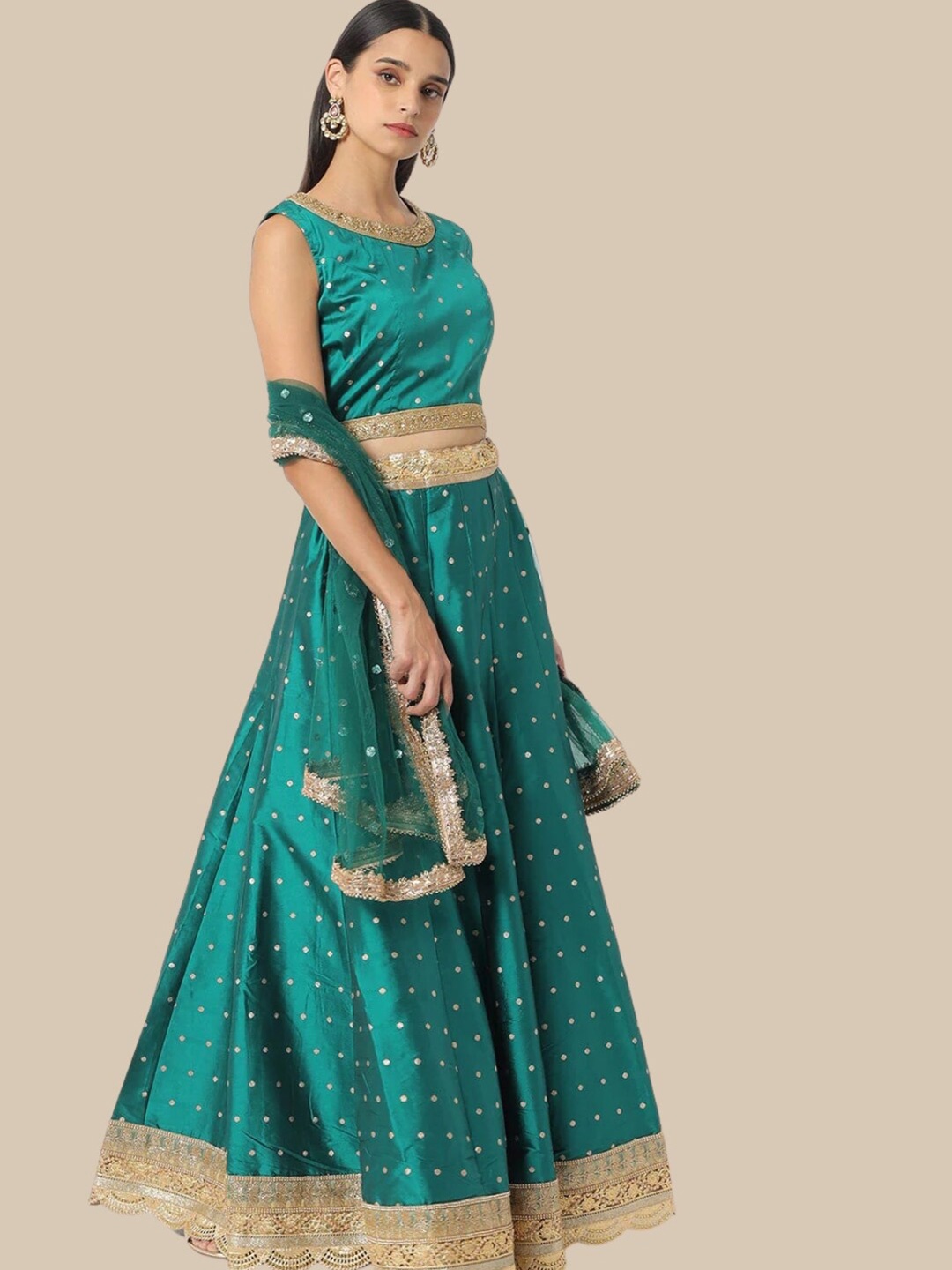 

Chhabra 555 Made To Measure Embroidered Lehenga With Blouse & With Dupatta, Teal