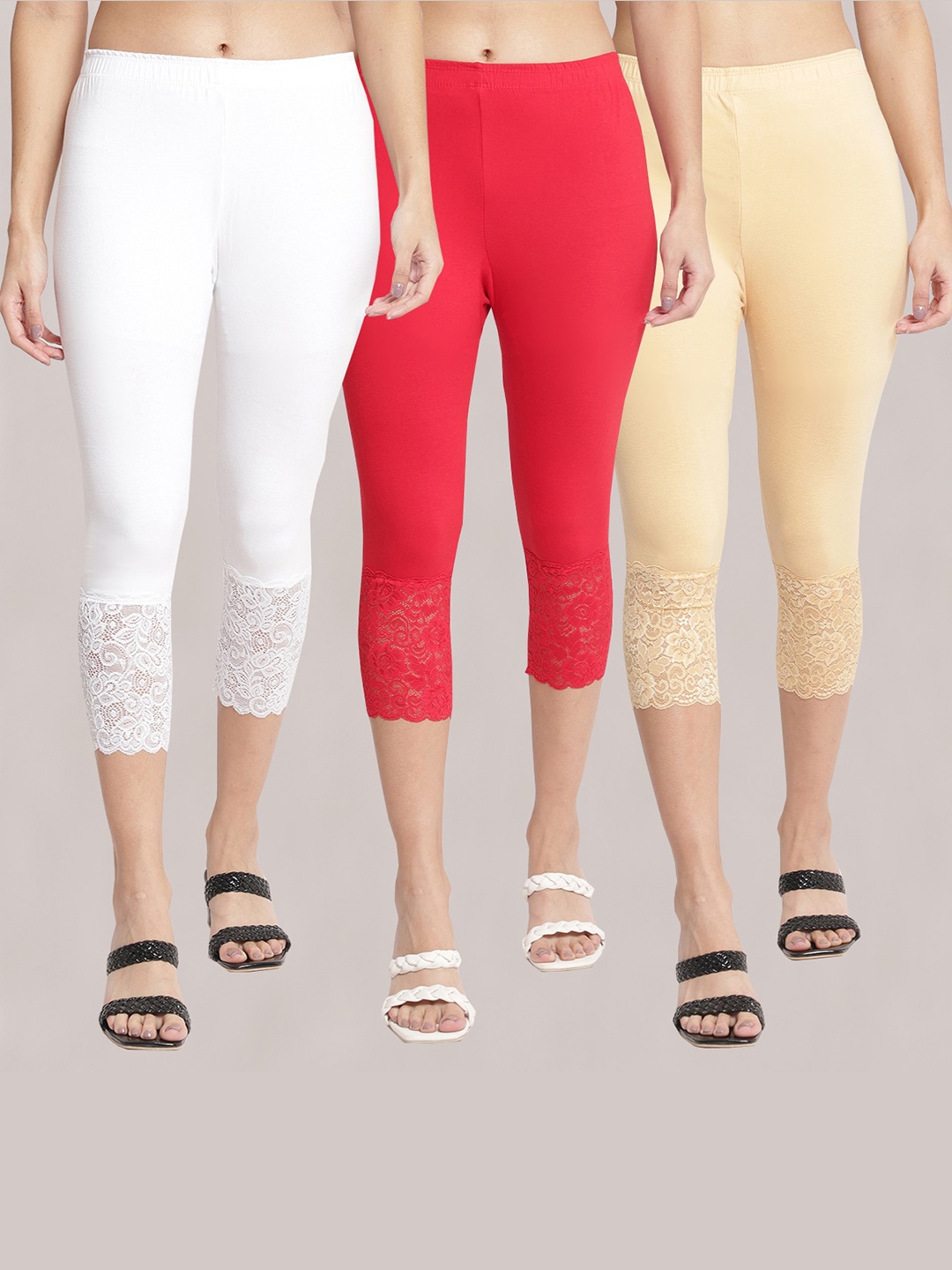 

Jinfo Women Pack of 3 Skinny Fit Cotton Capris, White