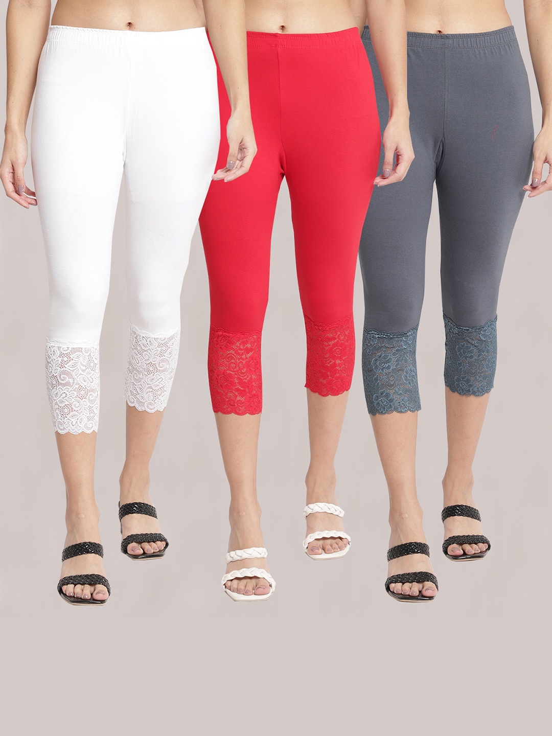 

Jinfo Women Pack of 3 Skinny Fit Cotton Capris, White