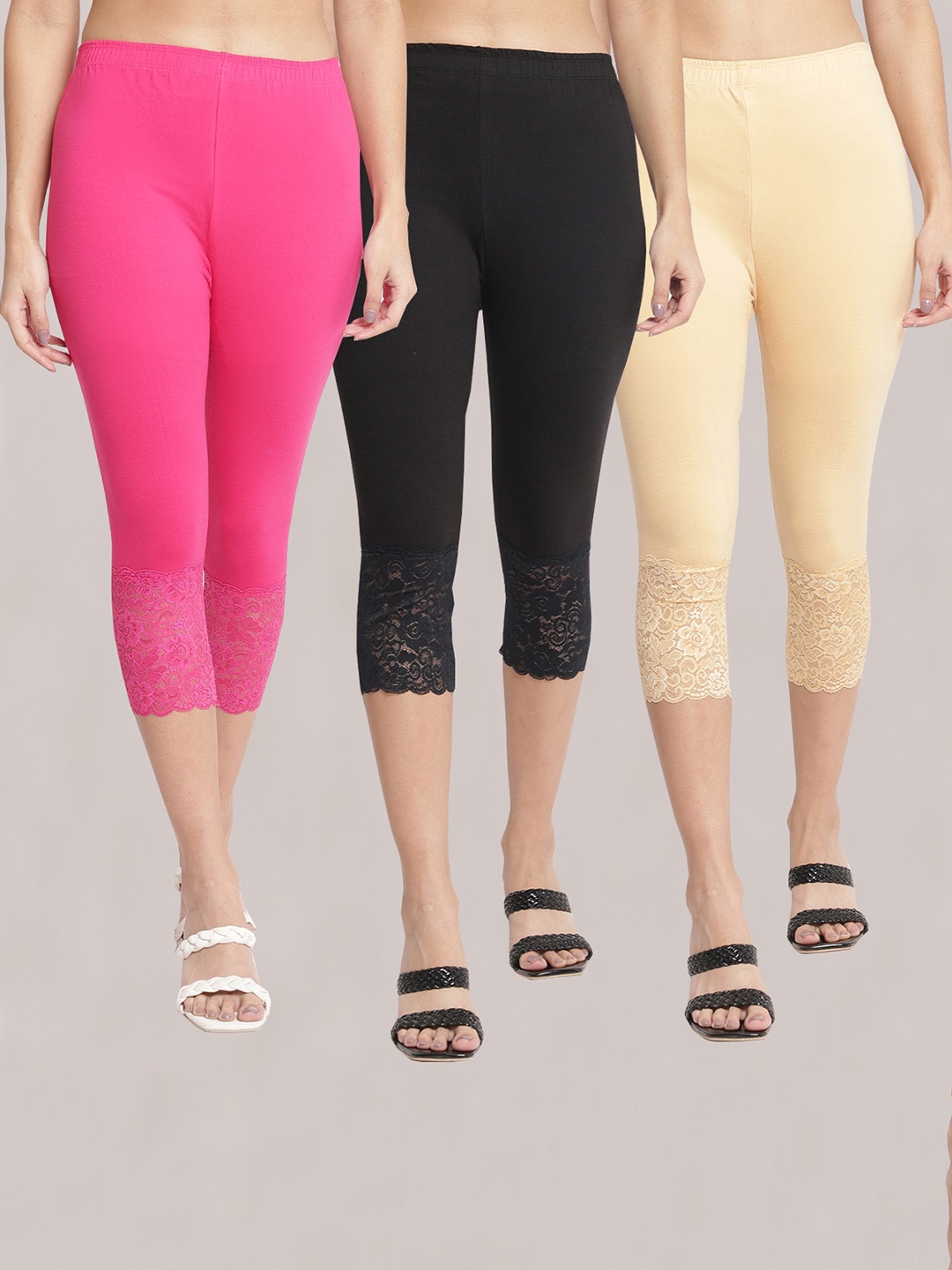 

Jinfo Women Pack of 3 Skinny Fit Cotton Capris, Black