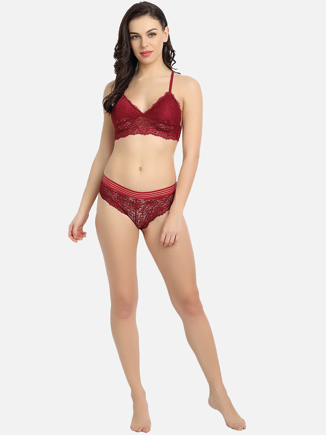 

Spiaty Self-Design Lightly Padded Non Wired Mid-Rise Lace Lingerie Set, Pink