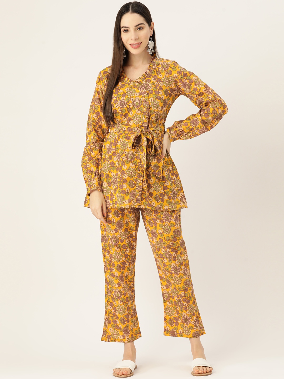 

InWeave Printed Pure Cotton Tunic With Trousers, Mustard