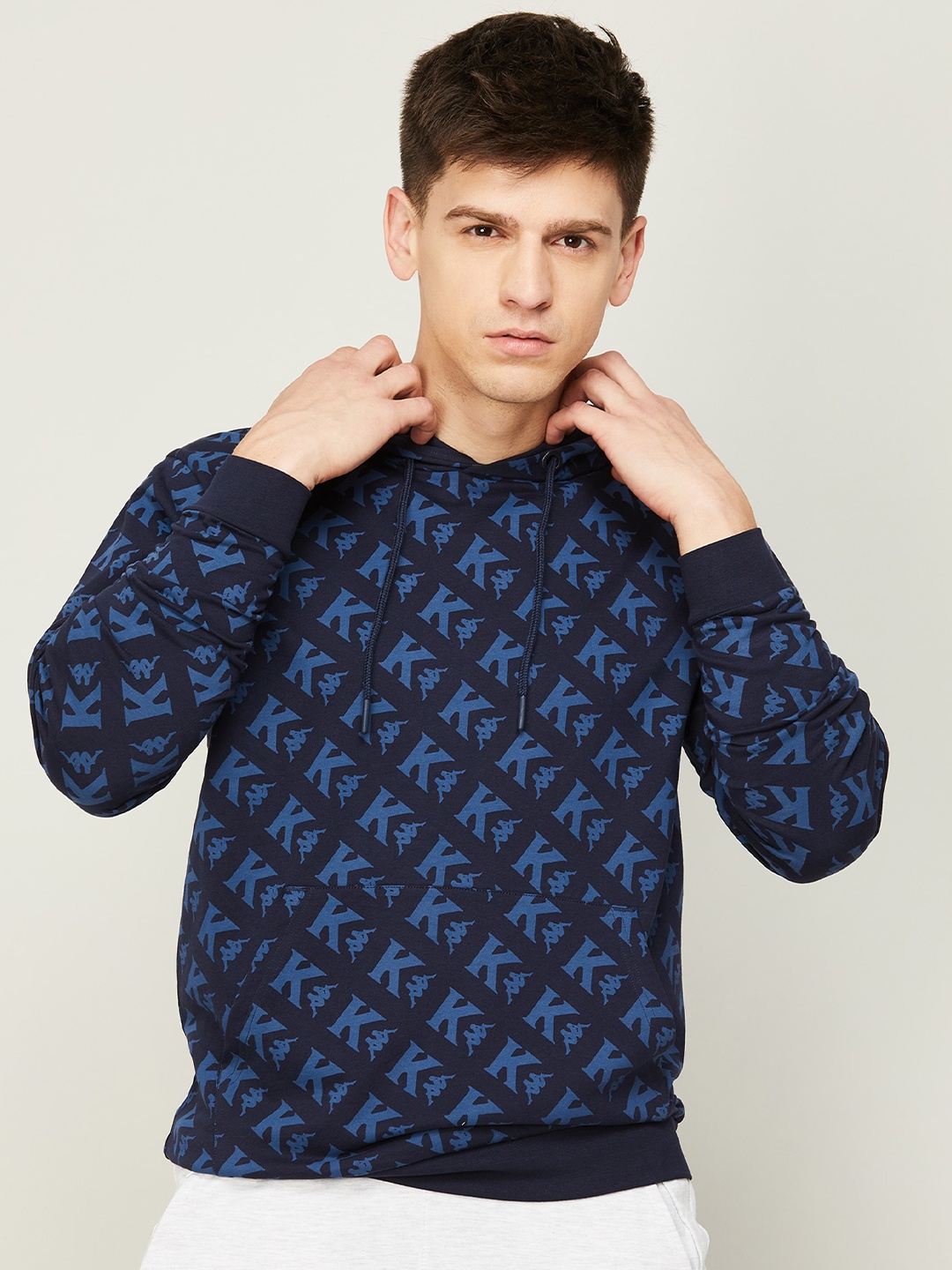 

Kappa Men Typography Printed Hooded Cotton Sweatshirt, Navy blue