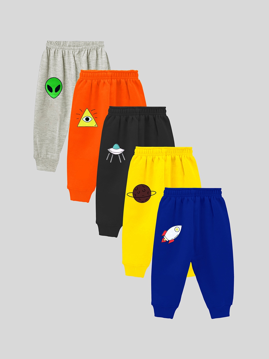 

KUCHIPOO Kids Pack of 5 Printed Joggers, Blue