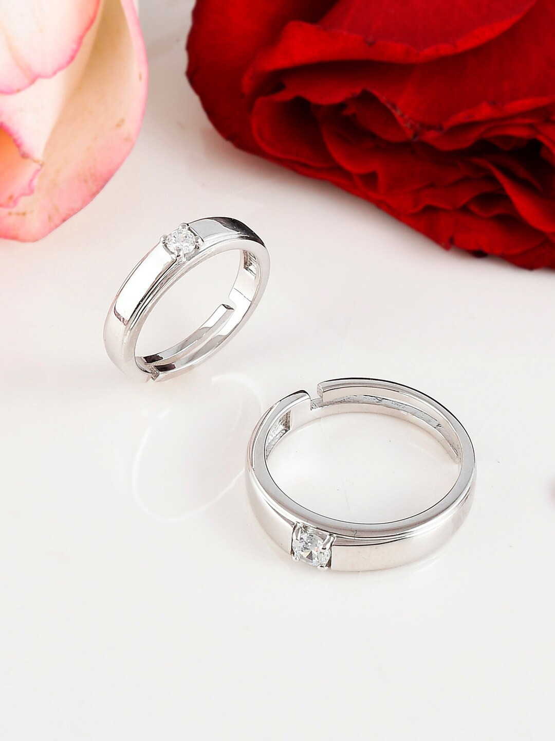 

Studio Voylla Set Of 2 925 Sterling Silver Rhodium-Plated CZ-Studded Adjustable Finger Ring