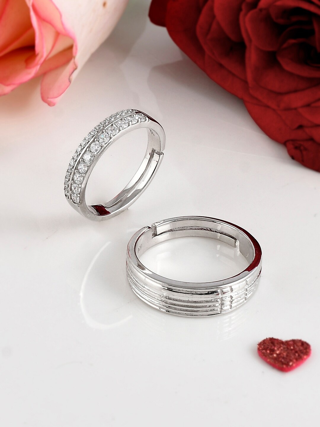 

Studio Voylla Set Of 2 925 Sterling Silver Rhodium-Plated Stone-Studded Adjustable Finger Ring
