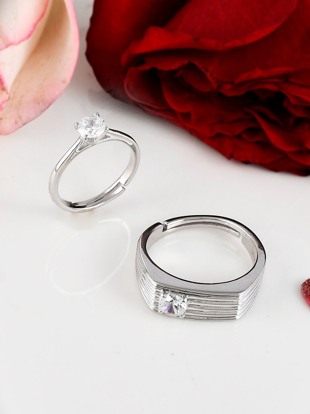 

Studio Voylla Set Of 2 925 Sterling Silver Rhodium-Plated CZ-Studded Adjustable Finger Ring