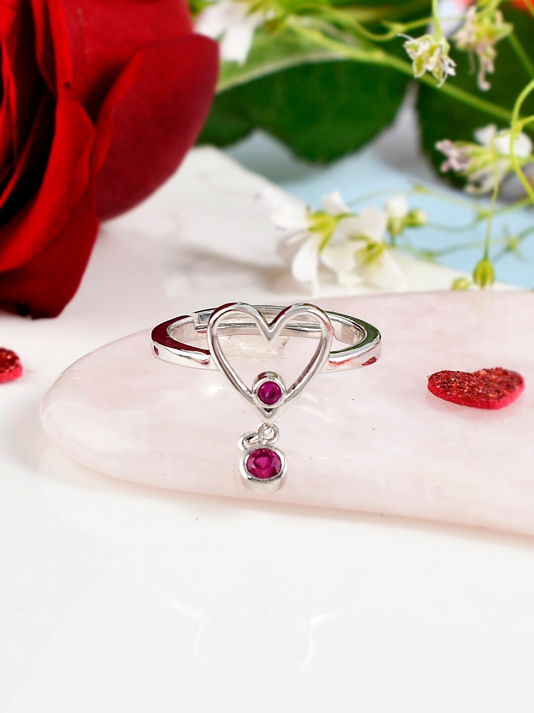 

Studio Voylla 925 Sterling Silver Rhodium-Plated CZ-Studded Adjustable Finger Ring