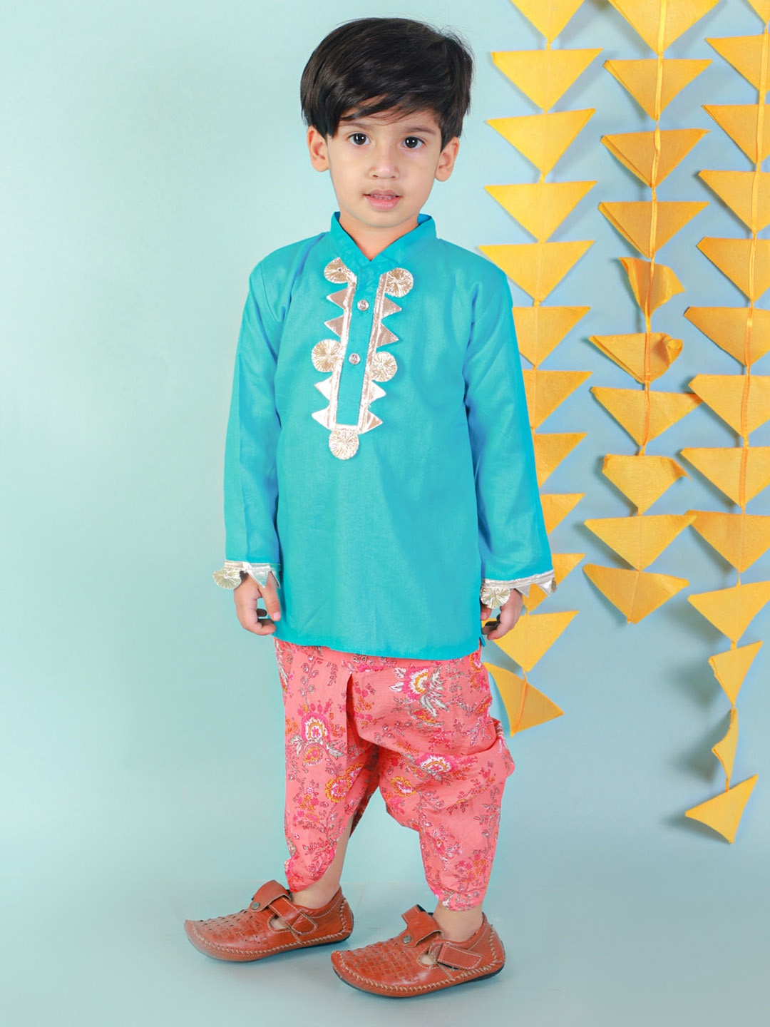 

KID1 Boys Pure Cotton Kurta with Dhoti Pants, Turquoise blue