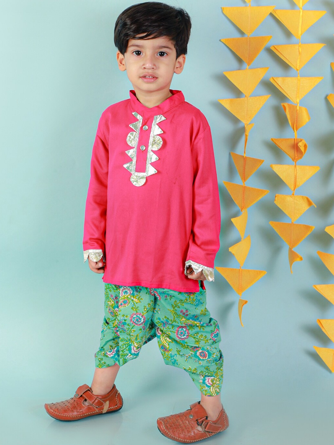 

KID1 Boys Gotta Patti Pure Cotton Kurta with Dhoti Pants, Pink